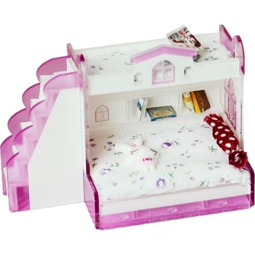 1/12 Miniature Children Bunk Bed Double Bunk Dollhouse Bedroom Furniture Kids Pretend Play Toy #2