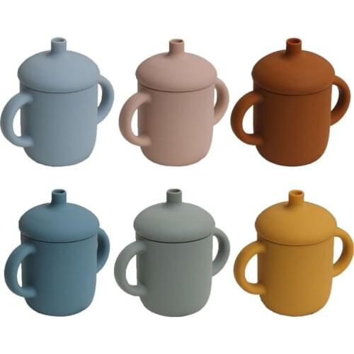 1 Set Baby Silicone Water Cups Leakproof Portable Beverage Cups BPA-free Children Soft Straw Cups G99C