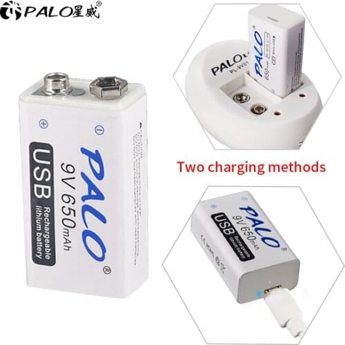 PALO 100% Original 9V 650mAh Battery li-ion 9v Rechargeable battery Micro USB 9v for Multimeter Microphone Toy Remote Control