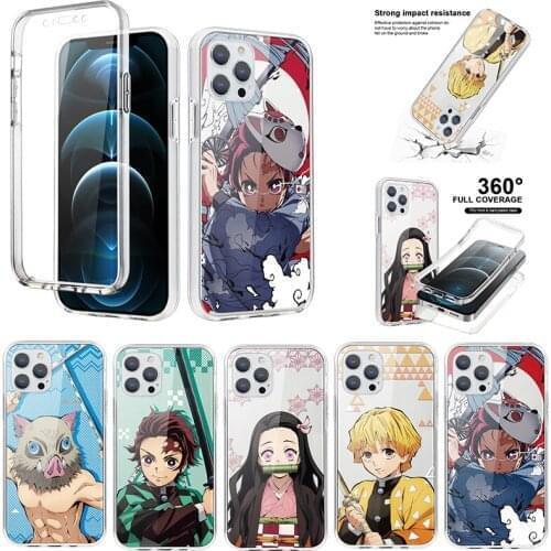 360 Full Body Cases For iphone 12 11 Pro Max 8 7 6S 6 Plus XS Max XR Xs X 12 Mini 5S SE 2020 Japan Anime Demon Slayer Capa Cover