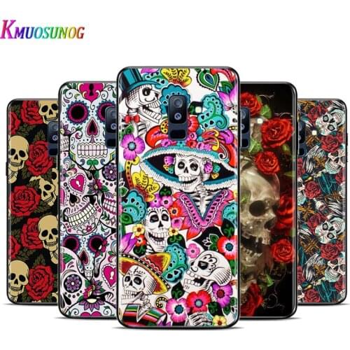 Art Flower Skull For Samsung Galaxy A3 A5 A6 A7 A8 A9 A6S A8S A9S Star Plus 2016 2017 2018 Black Toft TPU Phone Case