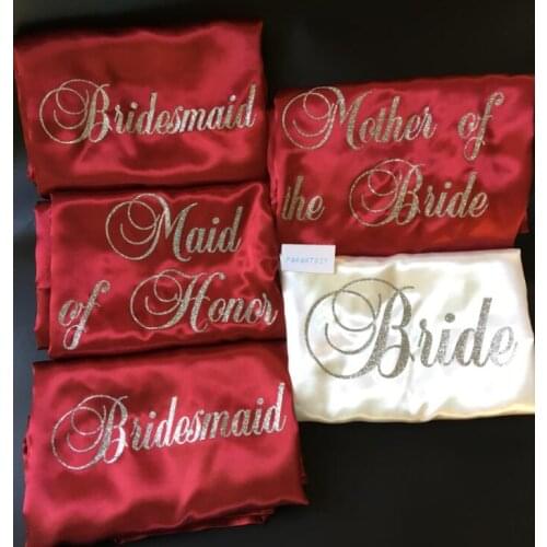 Csutomize glitter wedding day Bridesmaid bride satin pajamas robes maid of honor Lingerie Shower kimonos gowns party favors gif