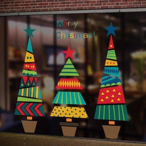 Color cartoon Christmas tree shop window stickers living room TV background wall decoration wall stickers