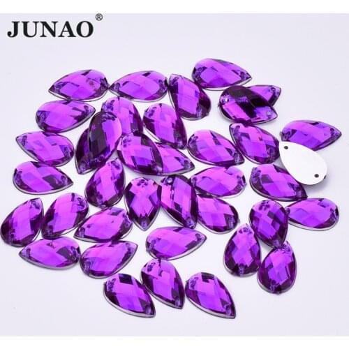 JUNAO 8x13mm Dark Purple Drop Crystal Rhinestones Decoration Acrylic Stones Sewn Strass Diamond for DIY Jewelry Accessories