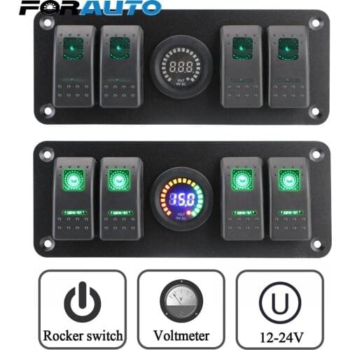 For Car Marine Caravan RV Double Light Switch Circuit Breaker LED Voltmeter 12/24V 4 In 1 ON-OFF Rocker Switch Panel Waterproof
