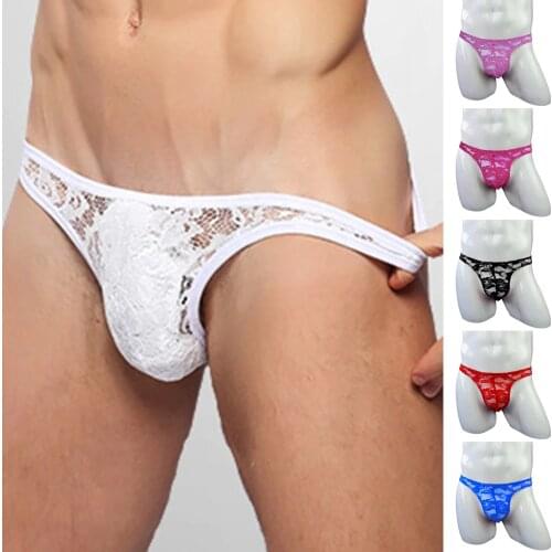 Men Lace Thong Sexy Underwear Mens See Through Tanga Hombre G-String G String Transparent Lingerie Underpants T-Back Panties