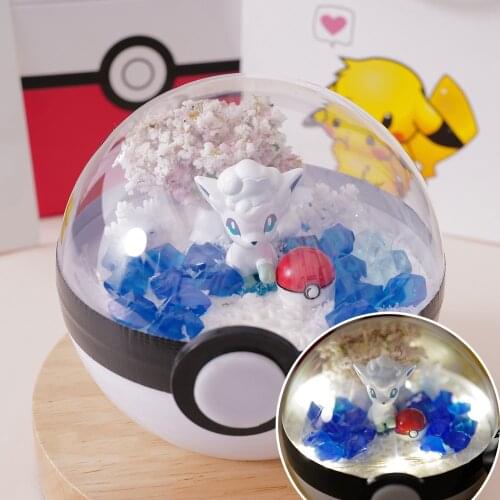 Takara Tomy Pokemon Ball Action figure Pikachu Figures With LED Handcraft Wooden Base DIY Model Toys Brinquedos Christmas Gifts