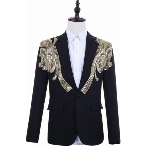 Elegant Embroidery Sequins Blazer Groom Wedding Suit Male Jacket for Nightclub Party Singer Costume