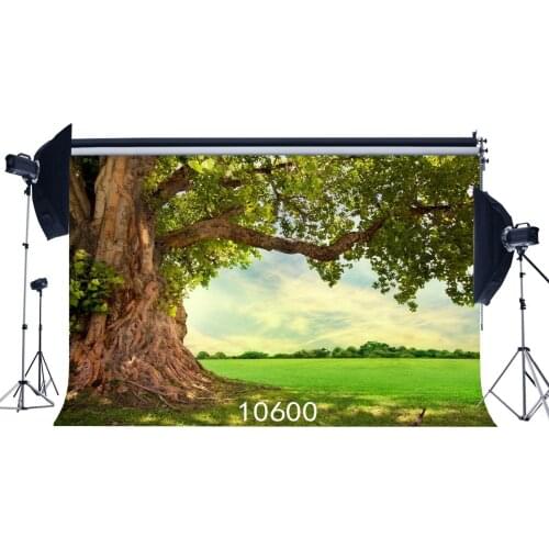 Photography Backdrops Fairy Tale Rural Nature Old Tree Green Grass Field Newborn Baby Toddlers Portraits Background