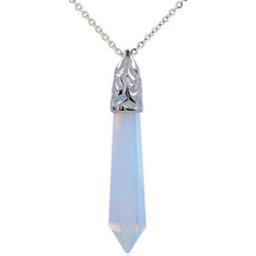 FYJS Unique Silver Plated Hexagon Prism Opalite Opal Pendant Link Chain Necklace for Christmas Gift