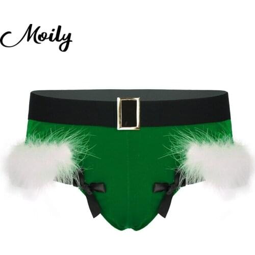 Hot Sissy Panties Men Soft Velvet Christmas Briefs Shorts Elastic Waistband Feather Trimming Underwear Lingerie Thong Underpants