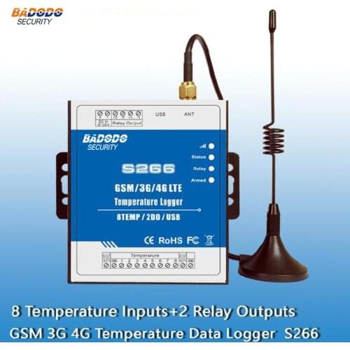 GSM 3G 4G Cellular Temperature Data Logger SMS RTU Module Supports 8 Temp Inputs S266 Monitoring Alert via SMS/Call