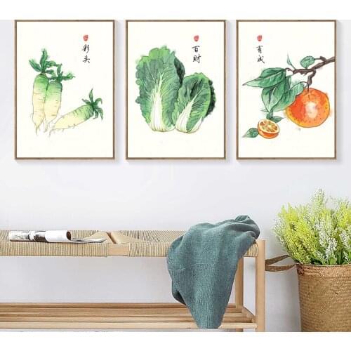 Chinese Style Painting Abstract Scenery Of Plant Vegetable Food Flower Cabbage Canvas Wall Picture Poster Living Room Decoration