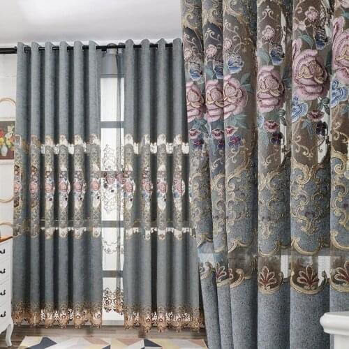 Chinese Curtains for Living Dining Room Bedroom Chenille Fabric Hollow Embroidery Curtains Tulle Finished Product Customization