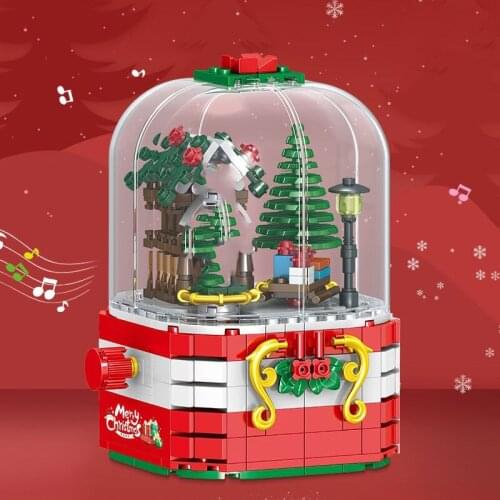 City Creator Series Winter Village Rotating Christmas Music Box Gift decoration Building Blocks Bricks Toys Gifts