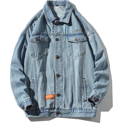 Jacket men Spring autumn new denim street trend washing embroidery retro loose denim jacket young and middle-aged trend coat