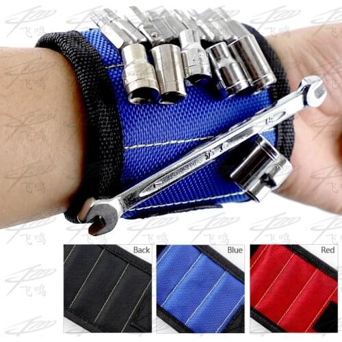 Magnetic Wristband Portable Tool Bag with 3 Magnet Electrician Wrist Tool Belt Screws Nails Drill Bits Bracelet for Repair Tool