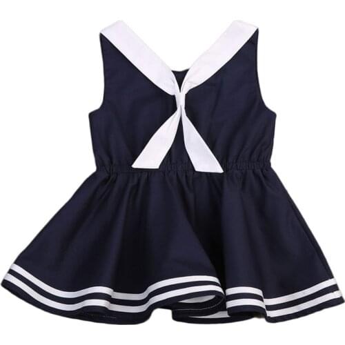 Toddler Baby Girl Sailor White Navy Suit Grow Dress Summer Dress Outfit 0-5Y