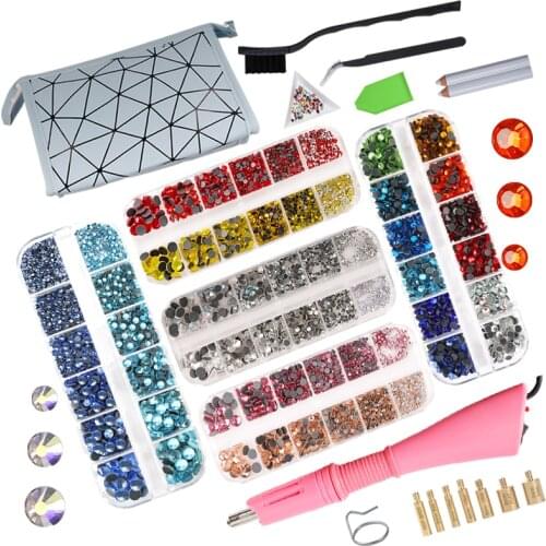 8800pcs Mix Sizes Glass Crystal Hot Fix Rhinestone Set /EU or US PLUG Hotfix Applicator 3D Rhinestones Decorations for Garment