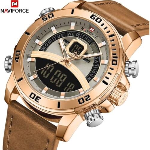 NAVIFORCE New Watch Men Digital LED Sport Clock Top Brand Luxury Wristwatches Military Genuine Leather Quartz Business Male 2020