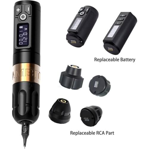 New Ambition Wireless Tattoo Pen Machine Brush Coreless Motor LED Digtal Portable Battery 1950mA/h RCA Adapter Free Shipping