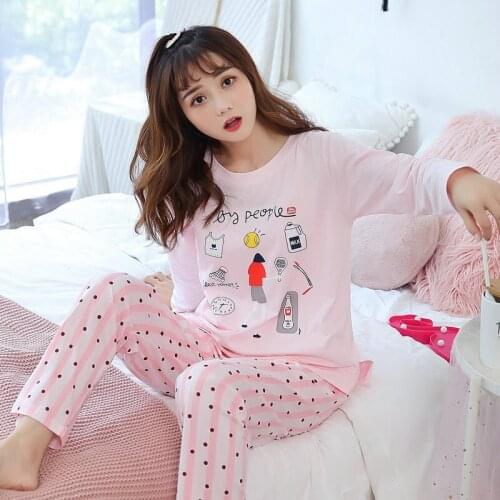 2020 New Spring 100% Cotton Long Sleeve Pajama Sets for Women Polka Dot Sleepwear Suit Pyjama Pijama Mujer Homewear Home Clothes