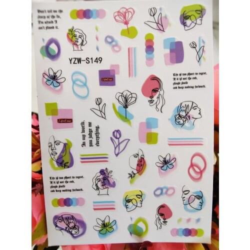 New 3D Art Nail Sticker Line Flowers Abstract Face Self Adhesive Nails Sliders Decals Decorations Designer Manicure Accessories