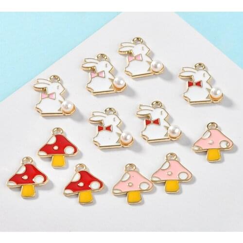 Wholesale 50pcs/Lot Enamel Alloy Charms Cute Animal Rabbit Plant Mushroom Shape Oil Drop DIY Jewelry Earring Pendants Craft