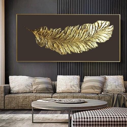 Golden Feather Posters Canvas Paintings Wall Art Pictures For Living Room Abstract Prints Modern Home Decor Light Luxury Cuadros