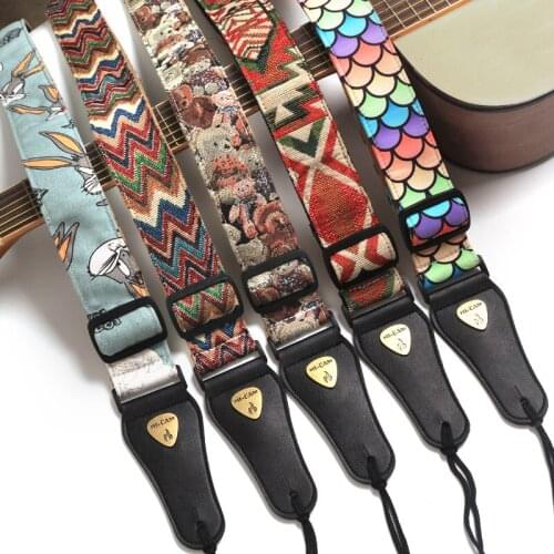 Cartoon Printed Guitar Strap Pure Cotton Electric Guitar Folk Guitar Electric Bass Strap Adjustable Length Guitar Accessories