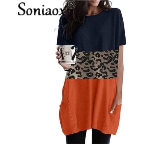 Sexy Womens Loose Dress Fashion Ladies Leopard Splice Print Pocket Casual Party Dress Short Sleeve Beach Dresses Vestidos 2021