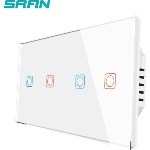 Luxury Wall Touch Sensor Switch,EU Standard Led Light Switch 220v, Switch Power Black Crystal Glass,4Gang 1Way Switch 153*82mm