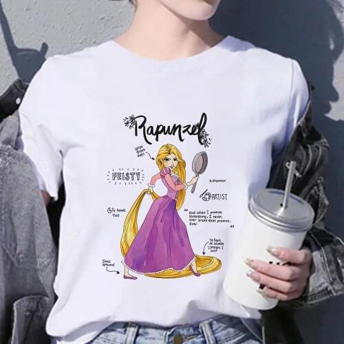 Disney Princess Women T Shirt Summer Oversize T-shirts Cute Rapunzel Printed Ladies Tshirt Y2k Clothes Female Art Tshirt Tops