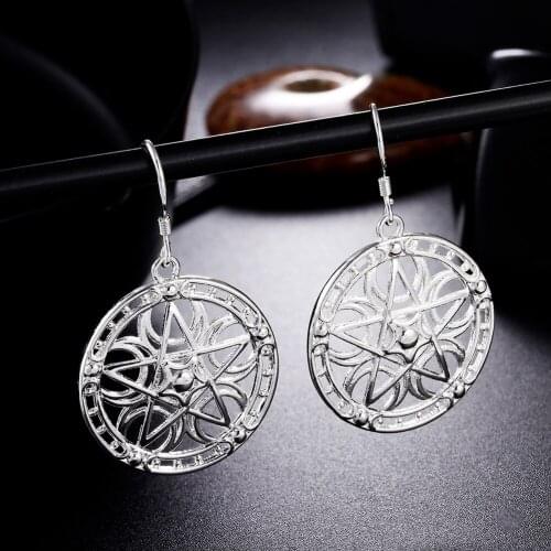 Hot 925 Sterling Silver Fashion Carved five-pointed star Earrings for Women High Quality wedding Party Jewelry Pretty Gifts