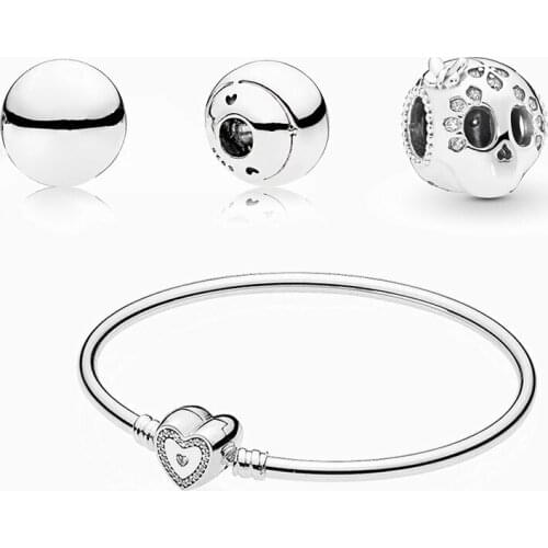 100% 925 Sterling Silver Instant Bracelet Wishful Heart-shaped Skull Beaded Female Fashion Original Diy Gift Jewelry