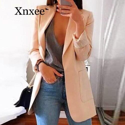 Black Coat Formal 2020 Fashion Autumn Women Slim Blazers Jacket Female Work Office Lady Black Pockets Notched Blazer Coat