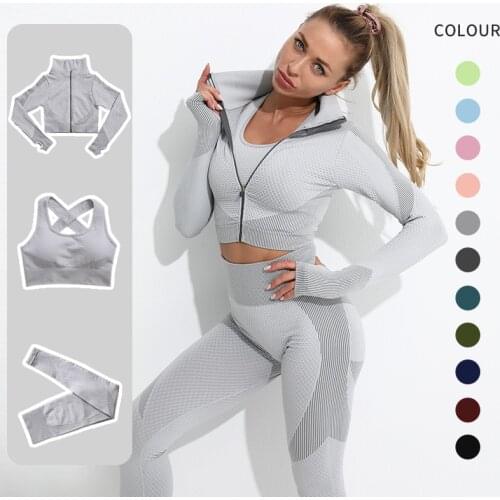 Women Fitness Sport Yoga Suit Seamless Women Yoga Sets Long Sleeve Yoga Clothing Female Sport Gym Suits Wear Running Clothes