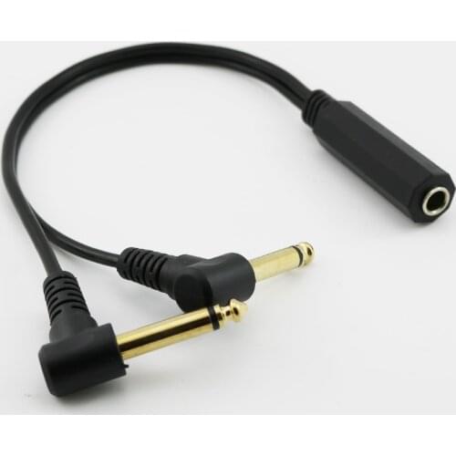 1pcs 6.35mm 1/4" TRS Stereo Female to 2 Dual 6.35mm Mono TS Male Angle Y Splitter Audio Adapter Cable