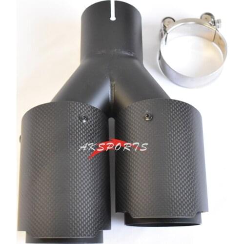 1 PC Y Style Matt Black Model Dual Right Side Carbon Fiber Stainless Steel Universal Auto Exhaust Tip Double Muffler Tip