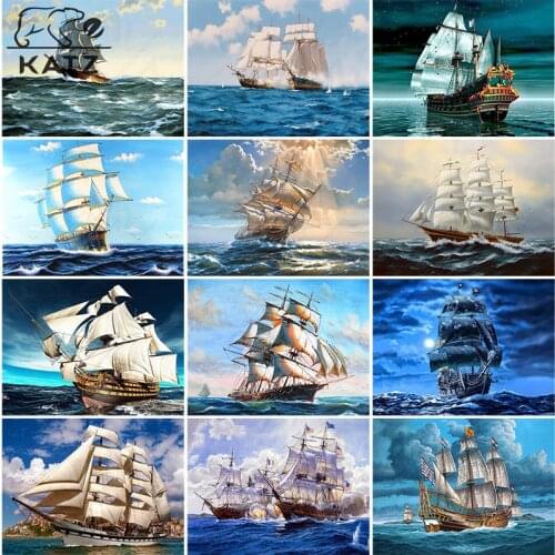 Diamond Painting Landscape Seascape Painting Embroidery Crossing Diy Sailing Boat Mosaic Art Cross Stitch Home Decoration