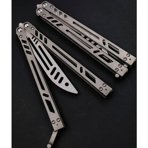 Barebones Butterfly Trainer Knife Pure Steel 440C Blade Handle CNC Hunting