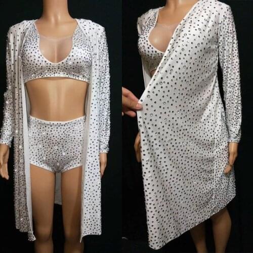 Black Wear Birthday Outfit Set Sparkly Silver Rhinestones Outfit Set Women Singer Dance Bra Short Jacket Wear Nightclub Clothes