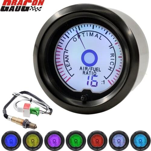 Dragon 52mm(2 INCH) Auto Car Air Fuel Ratio Gauge LCD Digital Display 7 Colors Light Meter Narrowband Smoken Lens Free Shipping