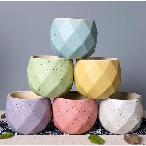 Nordic Style Diamond Geometric Flowerpot Ceramic Simple Succulent Plant Container Green Planters Small Bonsai Pots Home Decor