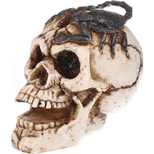 Halloween Resin Craft Statue Humanoid Skull Head Human Skull And Scorpion Statue Figurine Demon Evil Home Decoration
