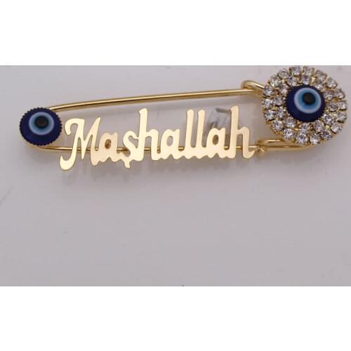 Islam Mashallah Stainless steel brooch turkish evil eye islam muslim baby pin accept drop shipping