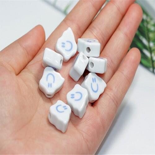 60pcs/lot color Smiley face pattern print geometry irregular shape Straight hole Ceramic beads diy jewelry bracelet accessory