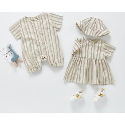 Baby Boys Romper Clothes Summer Newborn Baby Clothes Stripe Brother And Sister Matching Outfit Baby Romper Jumpsuit Girls Dress