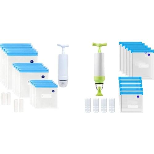 35 Pcs Bags Reusable Electric Vacuum Food Storage Save Sealer Cooker with 2 Hand Pump,3 Size Sealed Bag,8 Clip