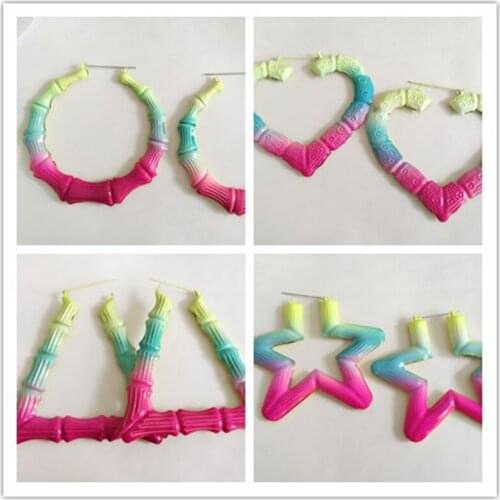 Fashion Jewelry Large Fluorescent Three-Color Bamboo Earrings Hip Hop Charm Womens Geometric Earrings Exaggerated Earrings